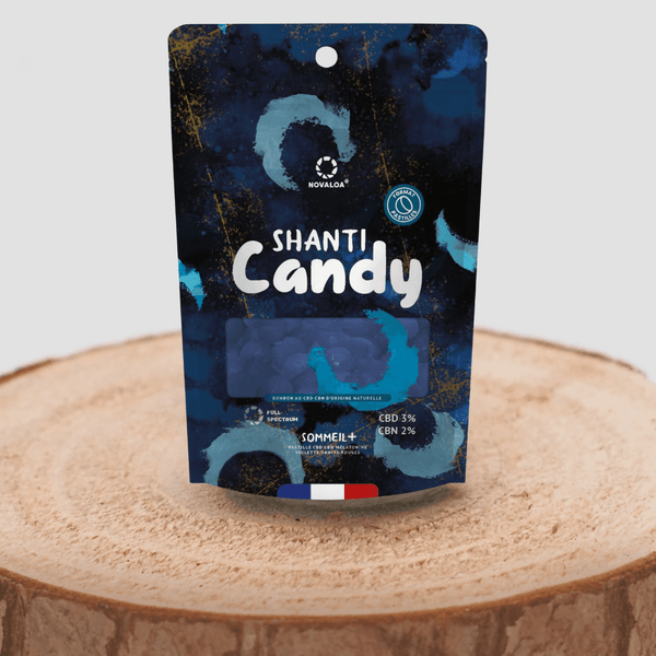 Bonbons Shanti Candy sommeil au CBN/CBD sur fond bois